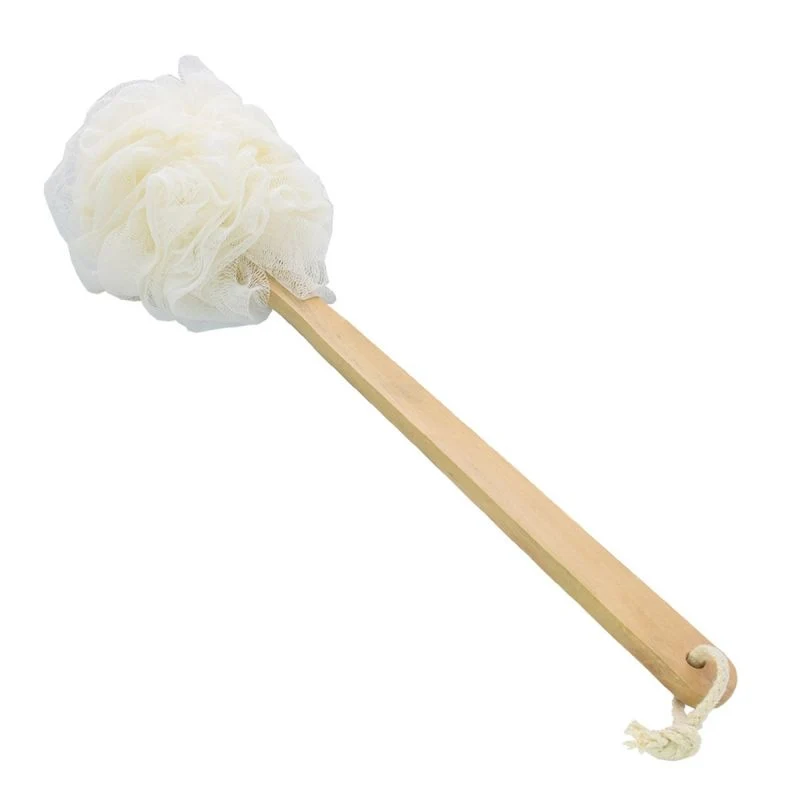 New Design Loofah Sponge Bath Ball with Wooden Long Handle Non-Slip Back Scrubber for Shower Body Brush